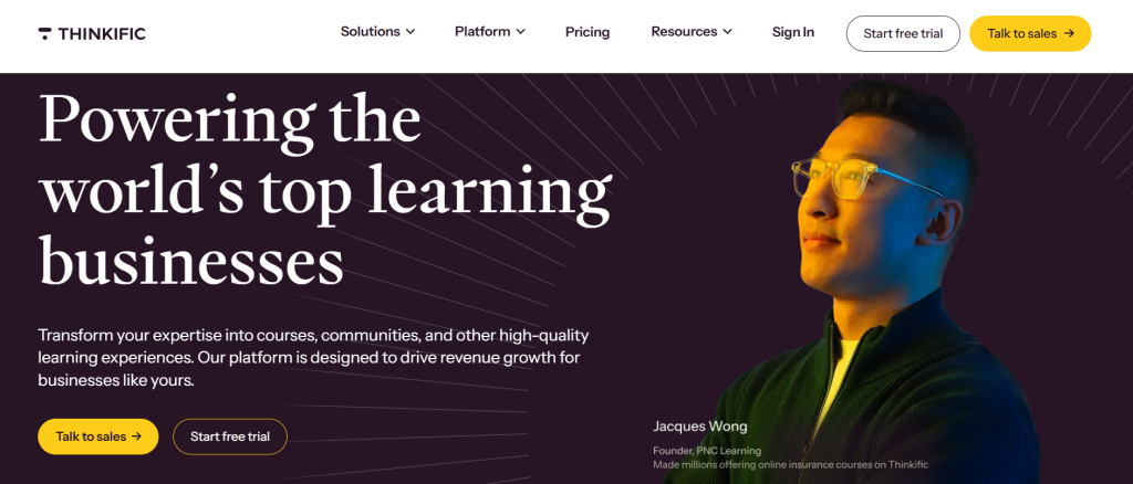 thinkific website homepage
