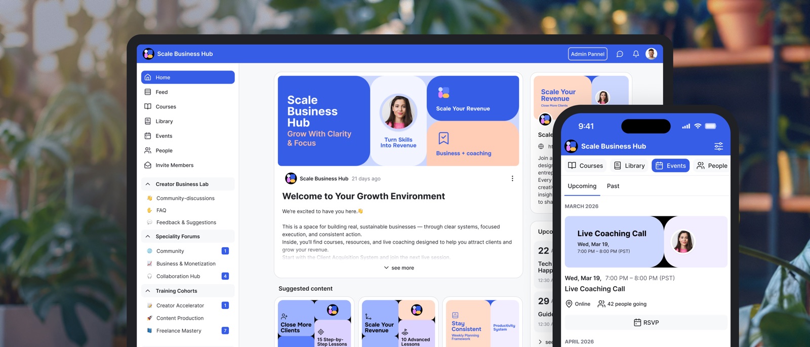 The GroupApp platform on desktop and mobile